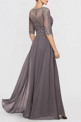 Gray Chiffon Long Sleeve Elegant Lace Mother Of The Bride Jumpsuit Babyonlines